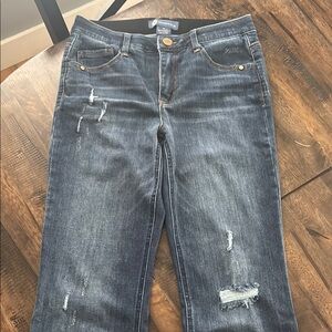 Democracy Blue Flare Wide Leg Jeans Distressed